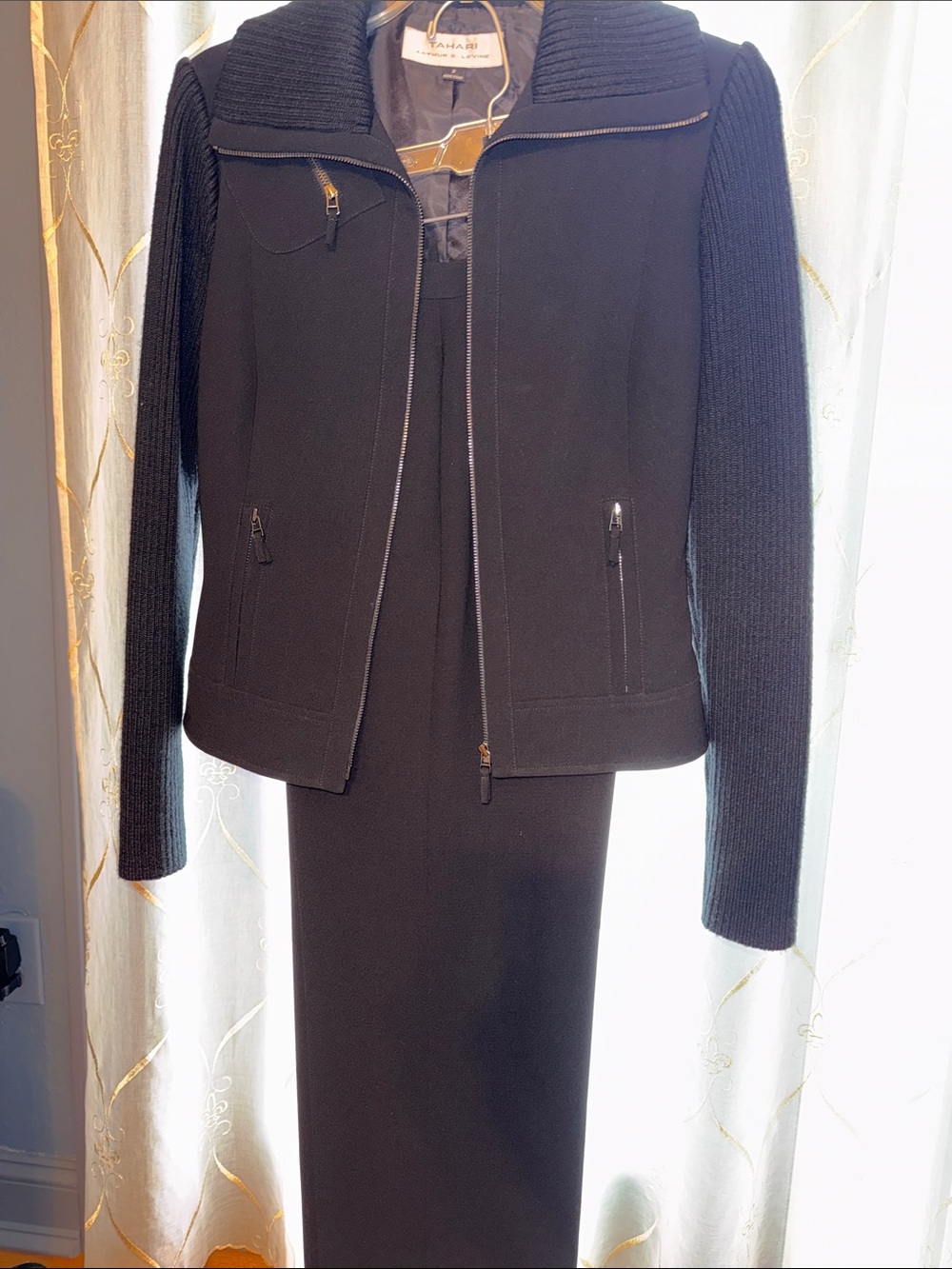 Tahari Black Two-Piece Knit Jacket and Pant Set